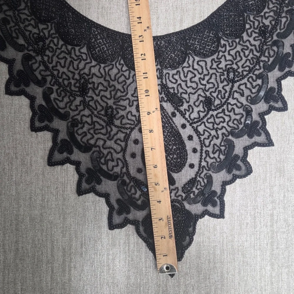 Smithsonian Institution Black Beaded Sequin Victorian Bib Collar Vintage Scarf